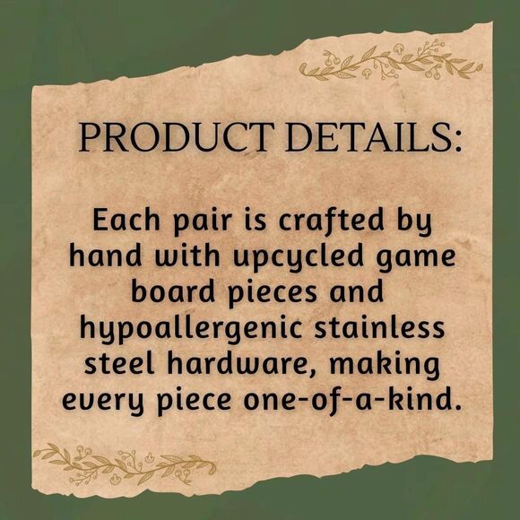 Upcycled Game Piece Earring-Hypoallergenic-Whimsy Dangle, Eco-Friendly, Handmade - Picture 5 of 7